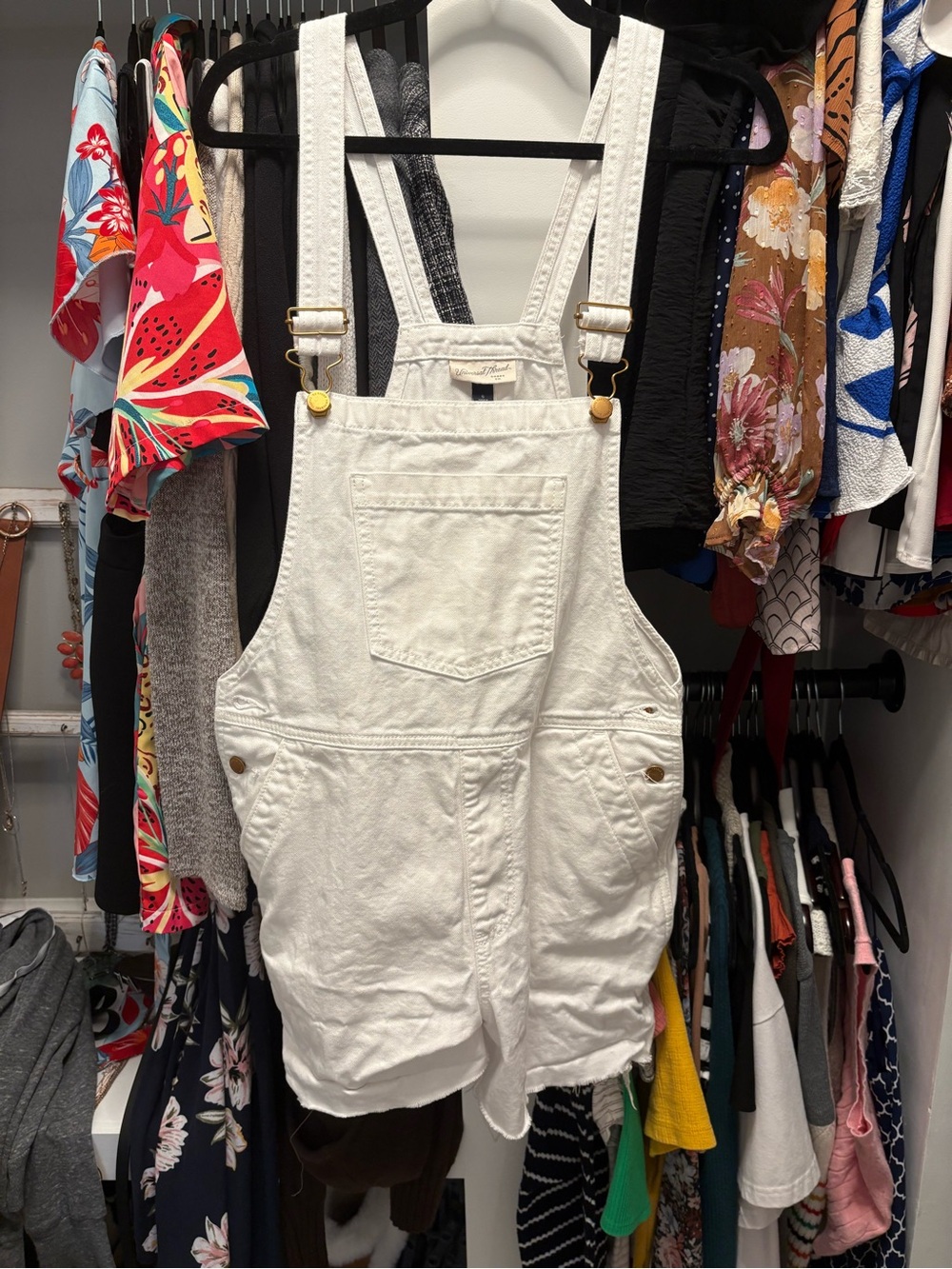 Universal Thread White Denim Short Overalls
